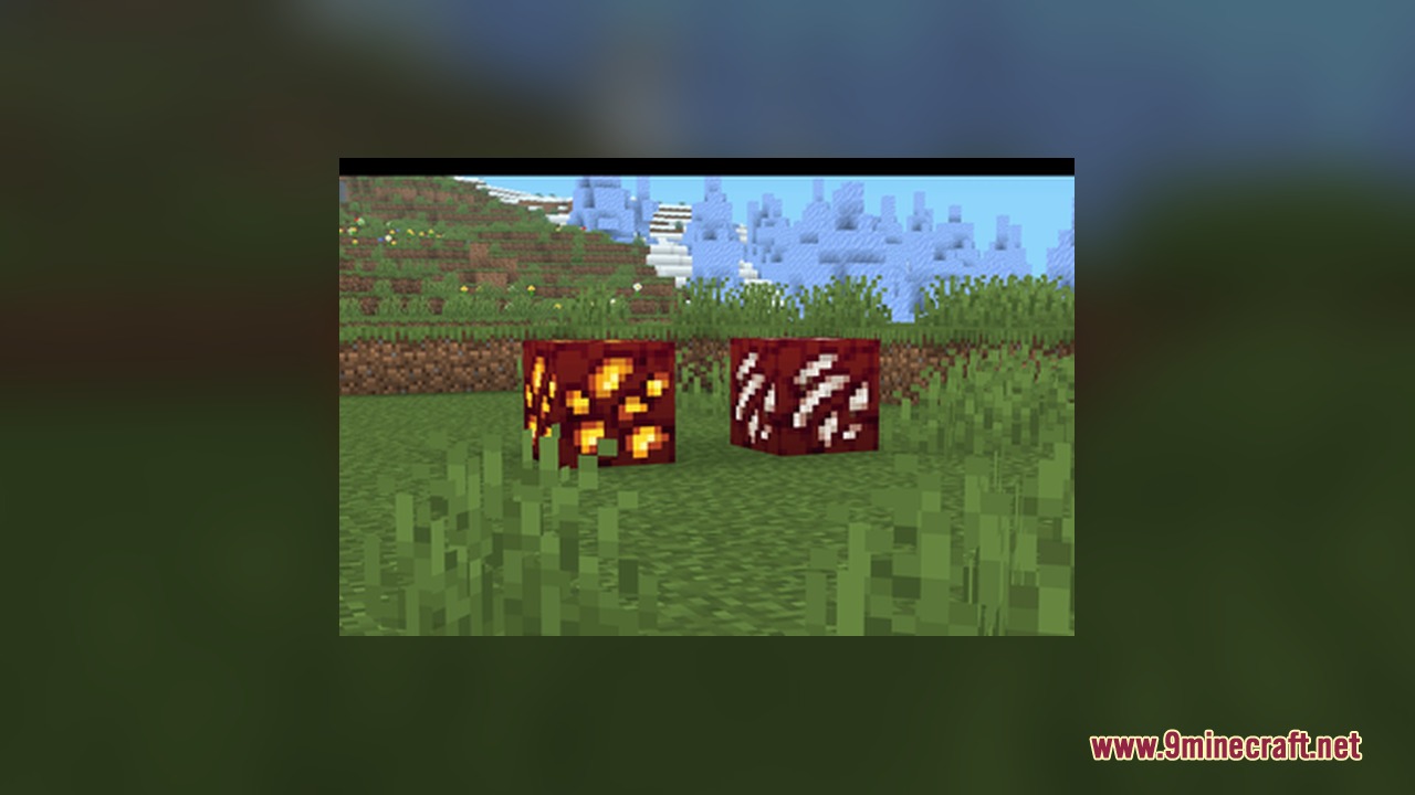 Pog's Fresher Ores Glowing Resource Pack Screenshot 10 Nether gold and nether quartz ores with bright glowing highlights on grass