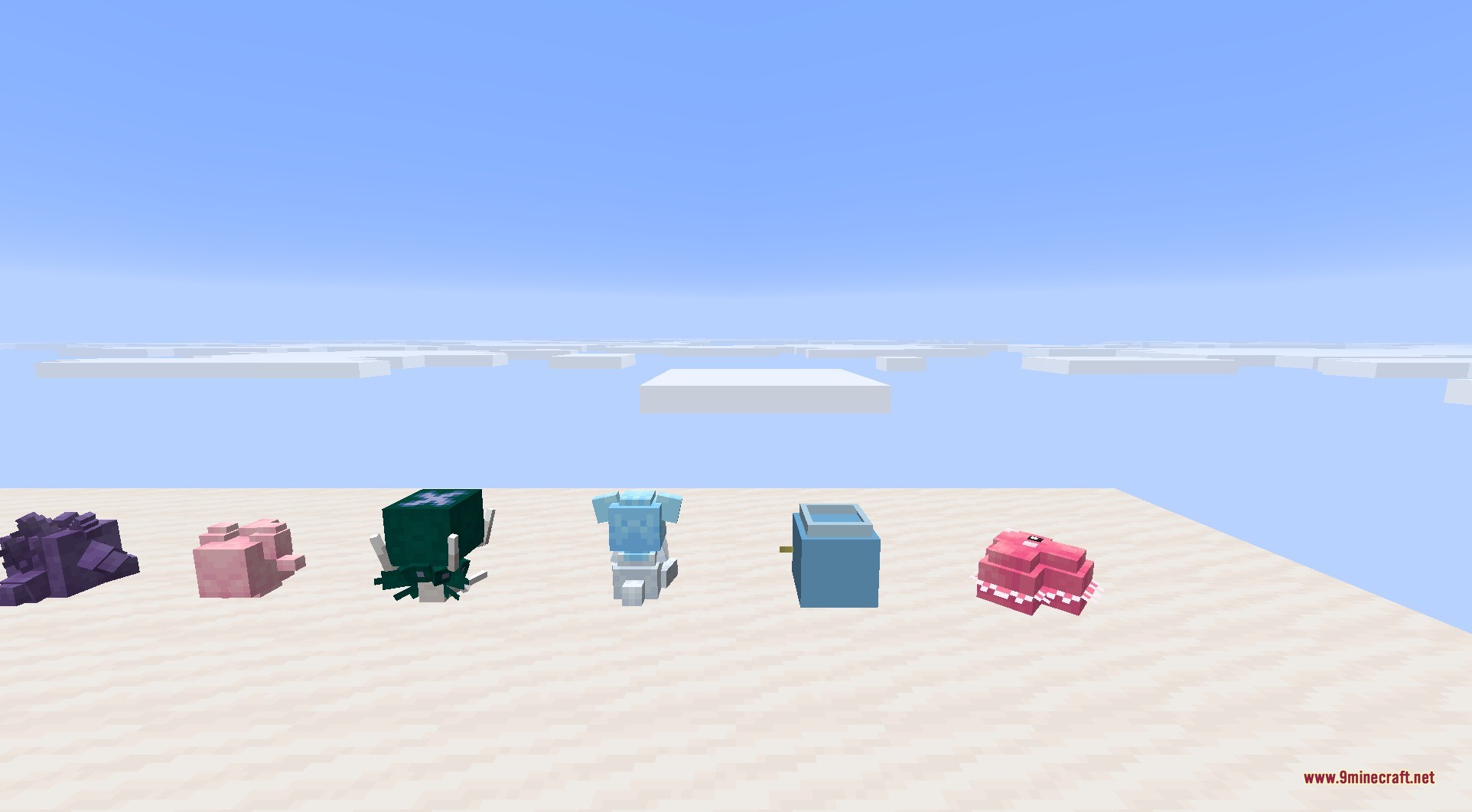 Pokeblocks 9minecraft Mod Screenshot 4 Various decorative Pokemon statues and cushions lined up in a Minecraft world