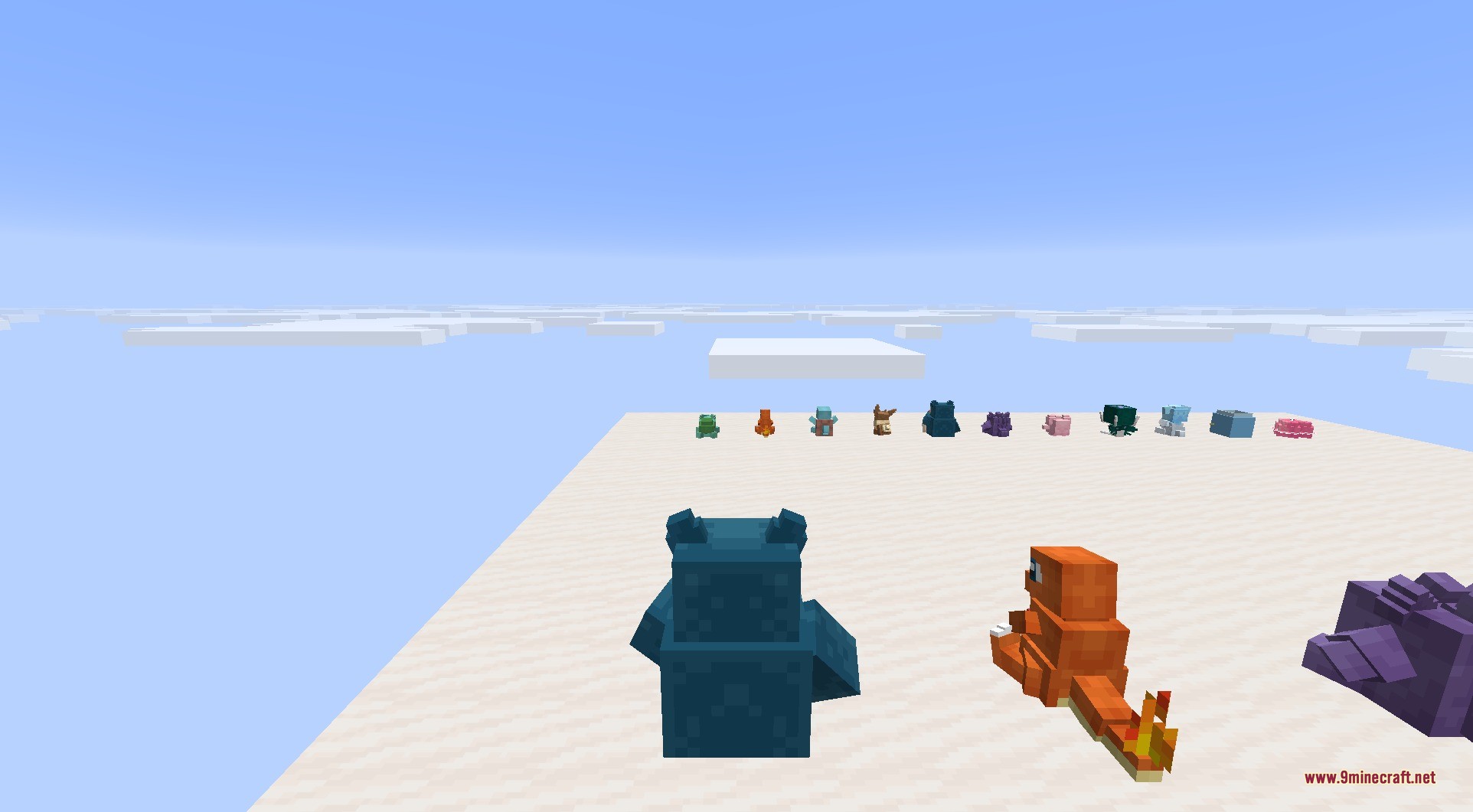 Pokeblocks 9minecraft Mod Screenshot 6 Large Snorlax and Charmander statues overlooking a line of smaller Pokemon dolls