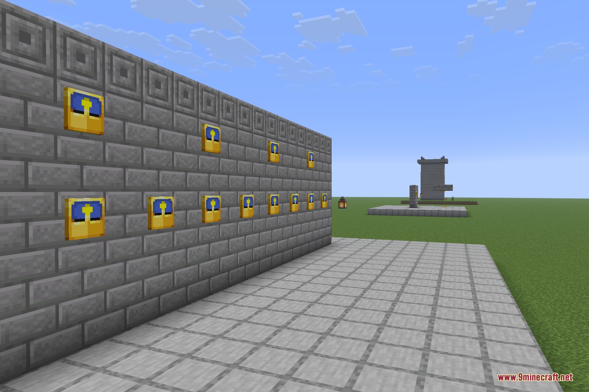 The same clock wall seen along its length, showing how far the cases sit proud
