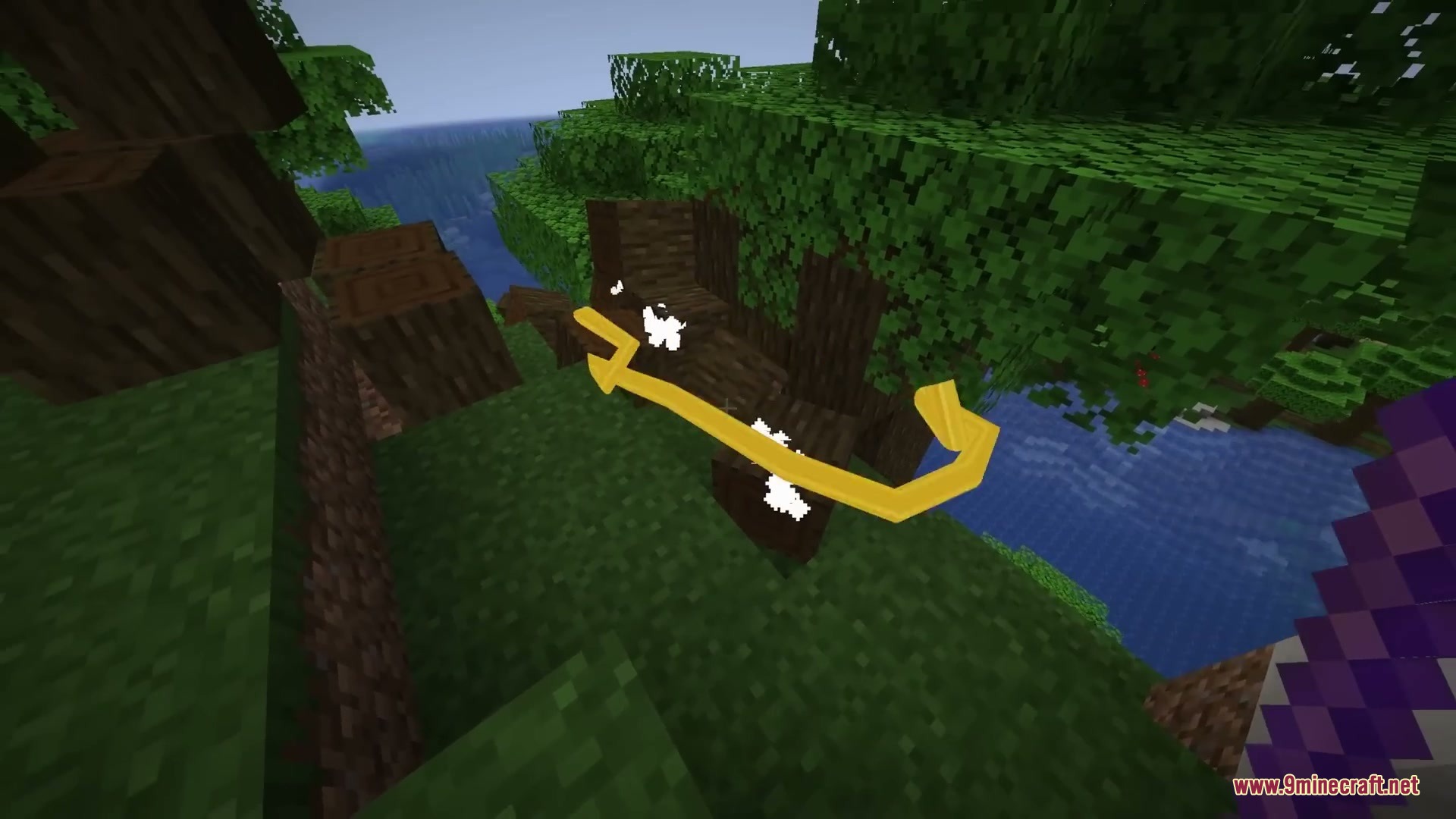 Primal Aether Surge Mod Screenshot 10 Using a chain creator tool to link wooden blocks together near water