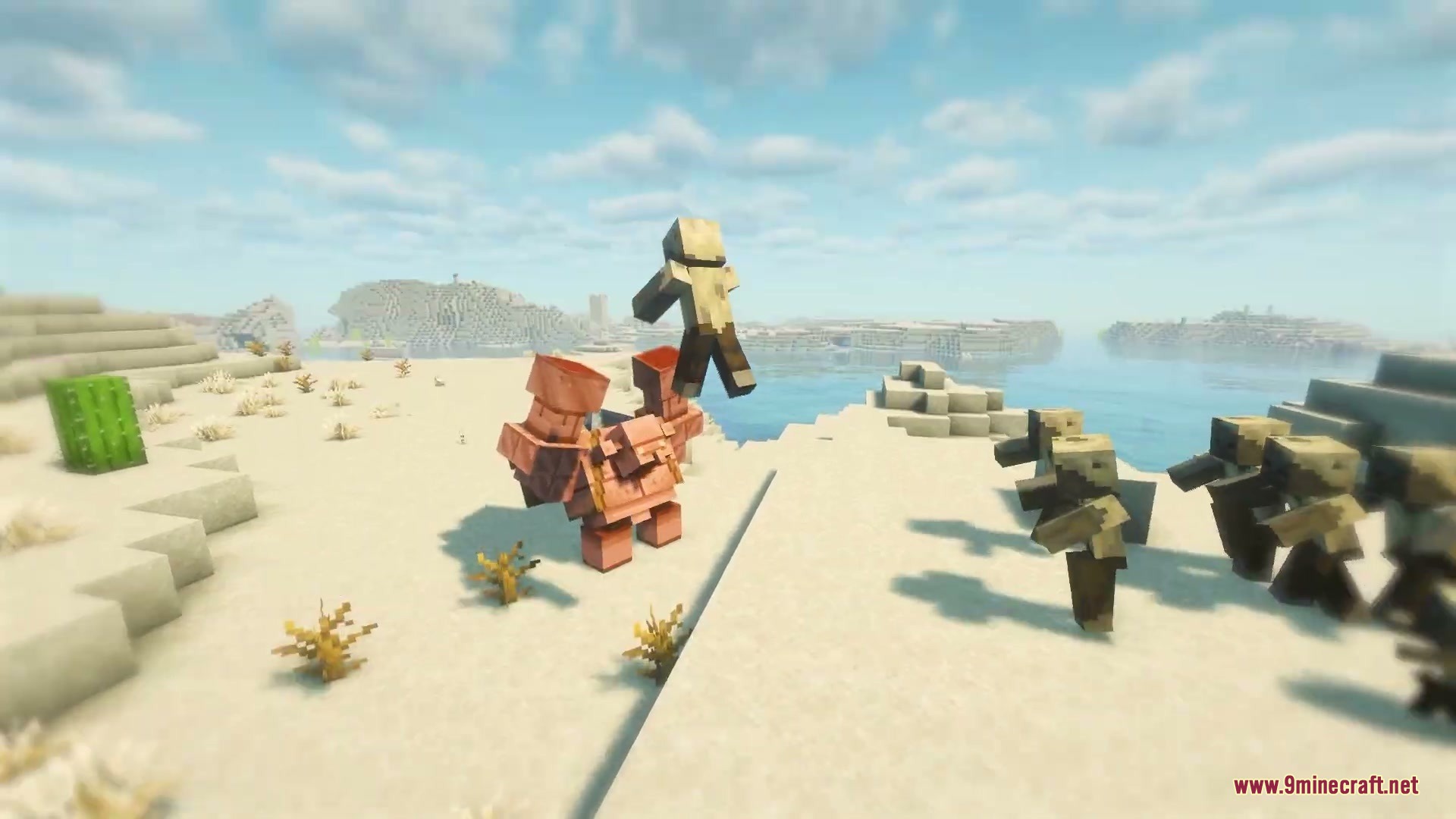 Primal Appetite Mod Screenshot 4 A powerful copper golem throwing a husk mob into the air in the desert