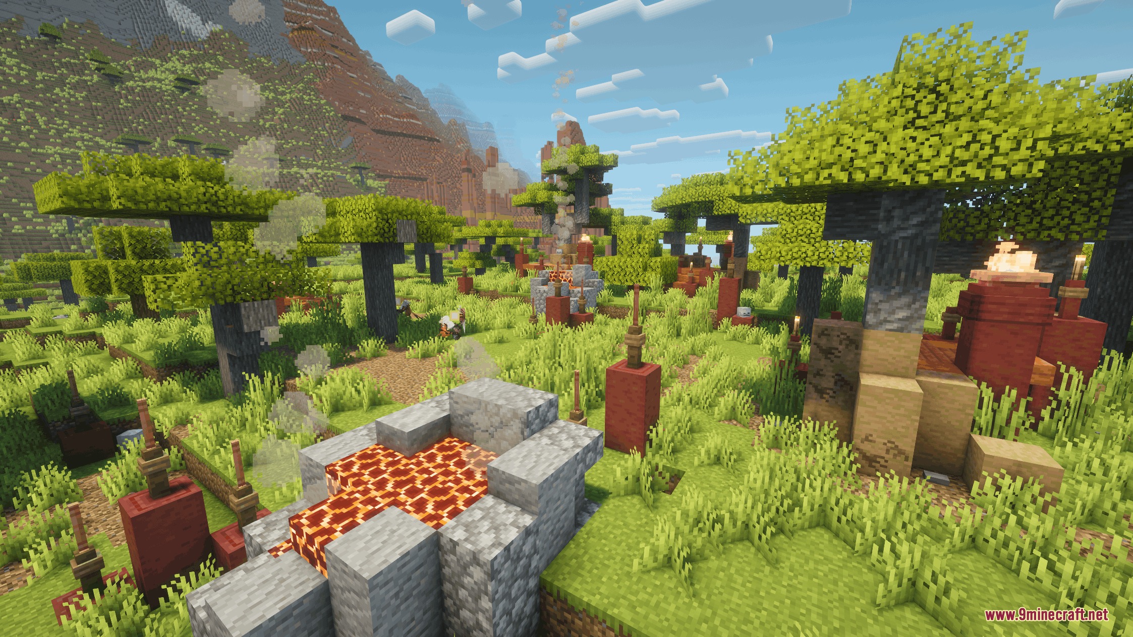 Primal Domain Refined Mod Screenshot 3 Primal Domain Refined adds detailed tribal structures to the savanna biome