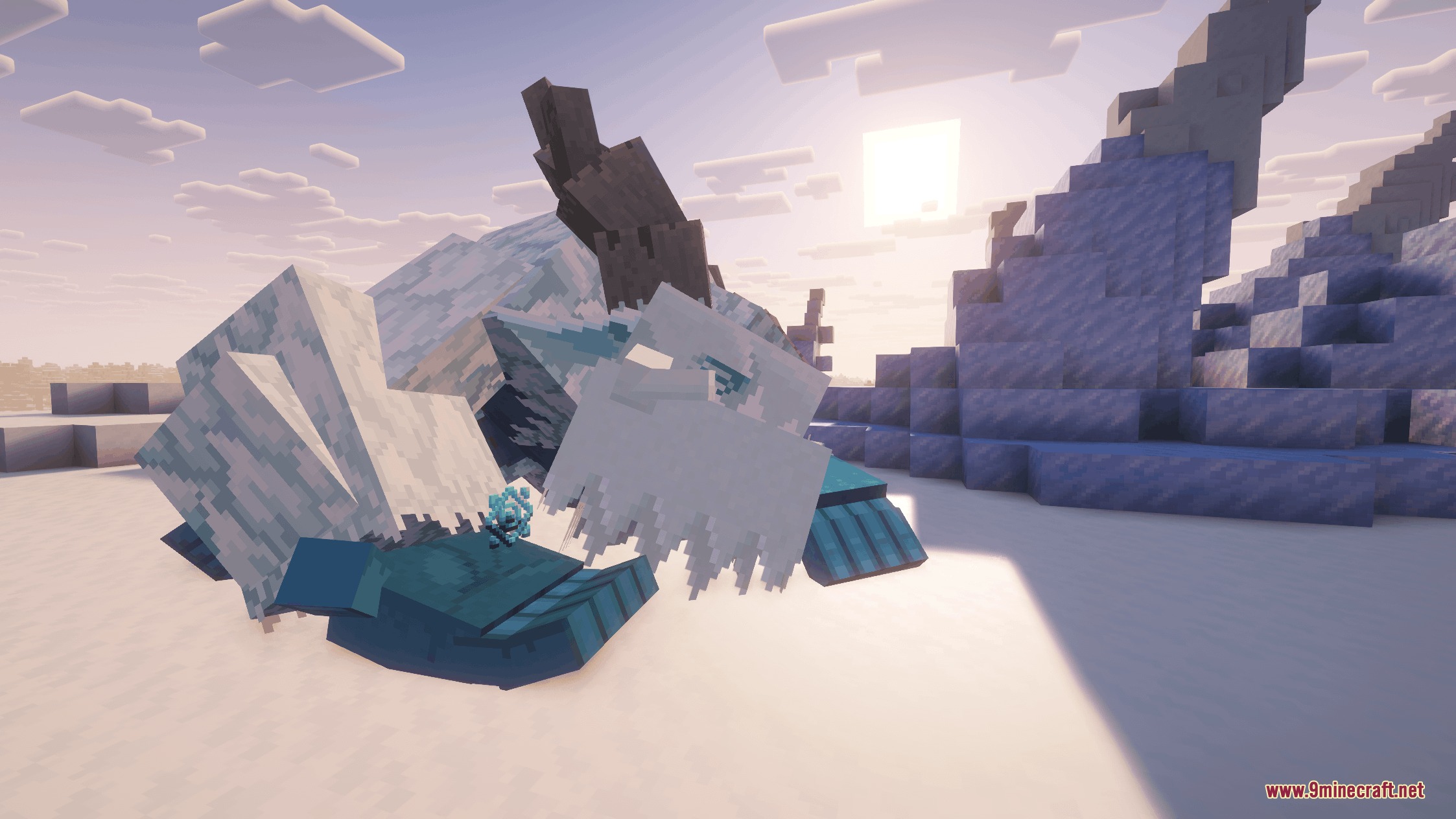 Primal Domain Refined Mod Screenshot 6 A giant Frostmaw mob sitting in a snowy landscape with ice structures