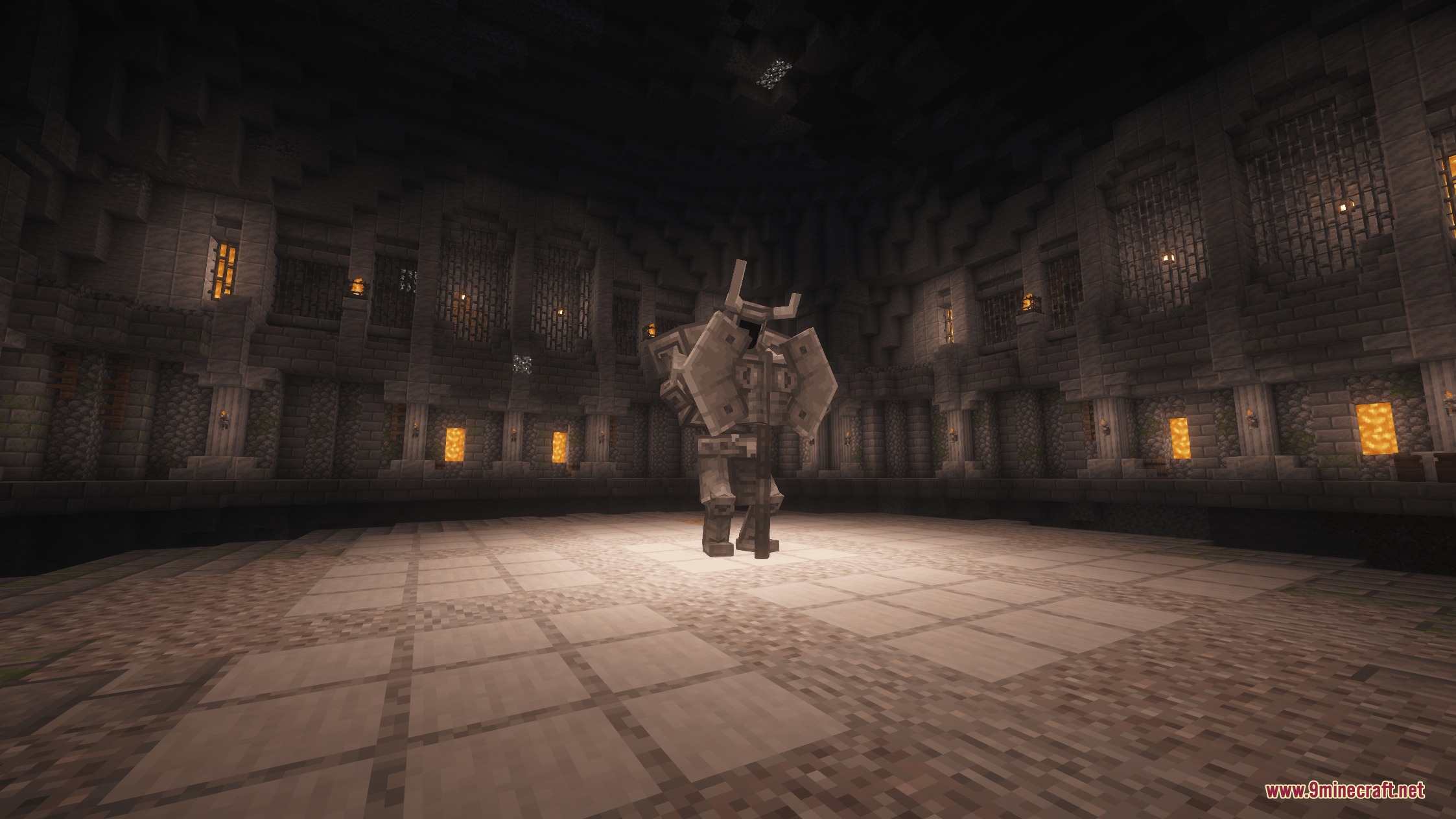 Primal Domain Refined Mod Screenshot 7 A giant armored knight stands in the center of a stone boss chamber