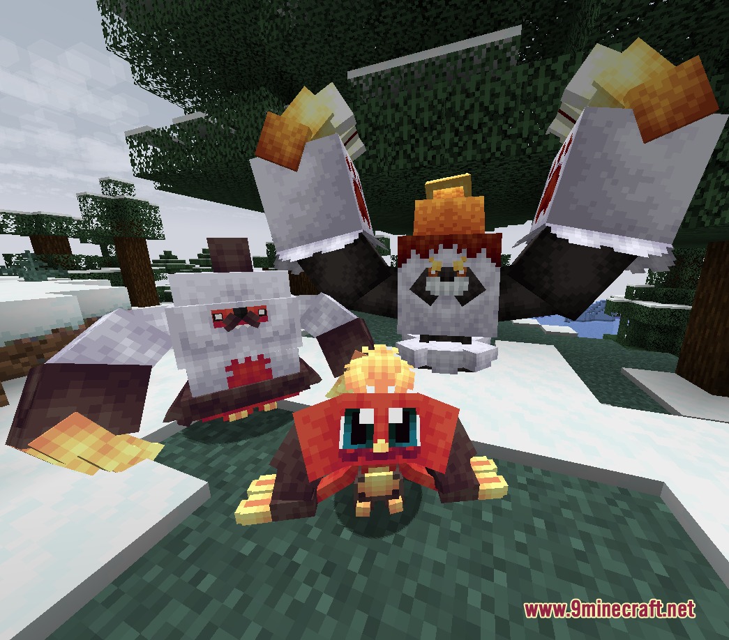 Custom Fakemon from the Infernito evolution line standing in a snowy biome