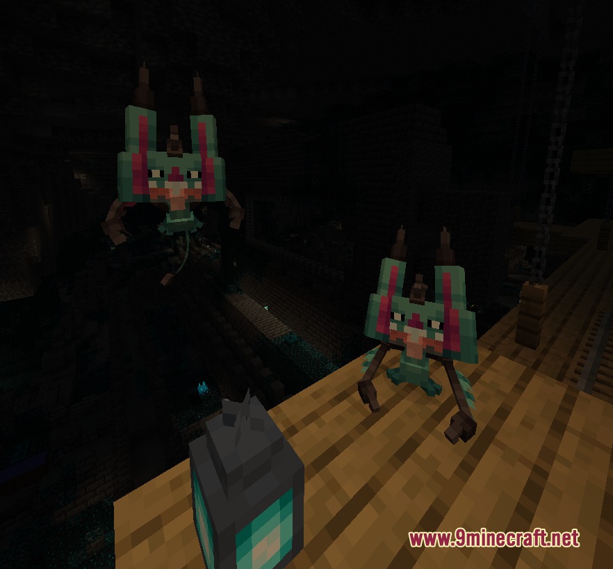 Primal Horizon Shifters Resource Pack Screenshot 3 Two small green and pink creatures standing on a wooden platform in a cave