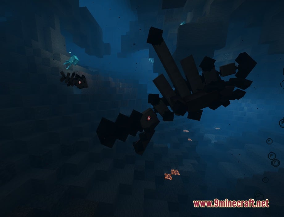 Primal Horizon Shifters Resource Pack Screenshot 4 A large dark skeletal sea creature swimming deep underwater in the ocean