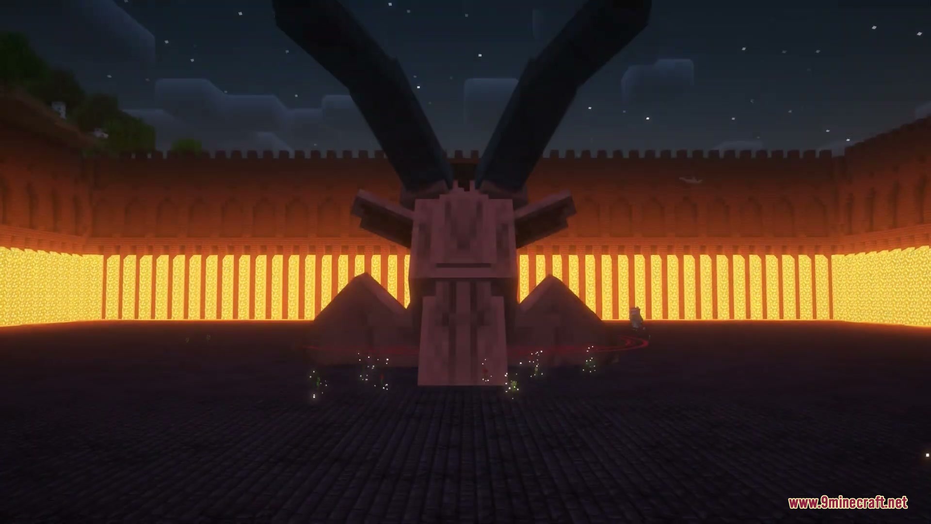 Primal Solstice Rise Mod Screenshot 2 The giant Devil boss stands in a massive arena with glowing lava walls