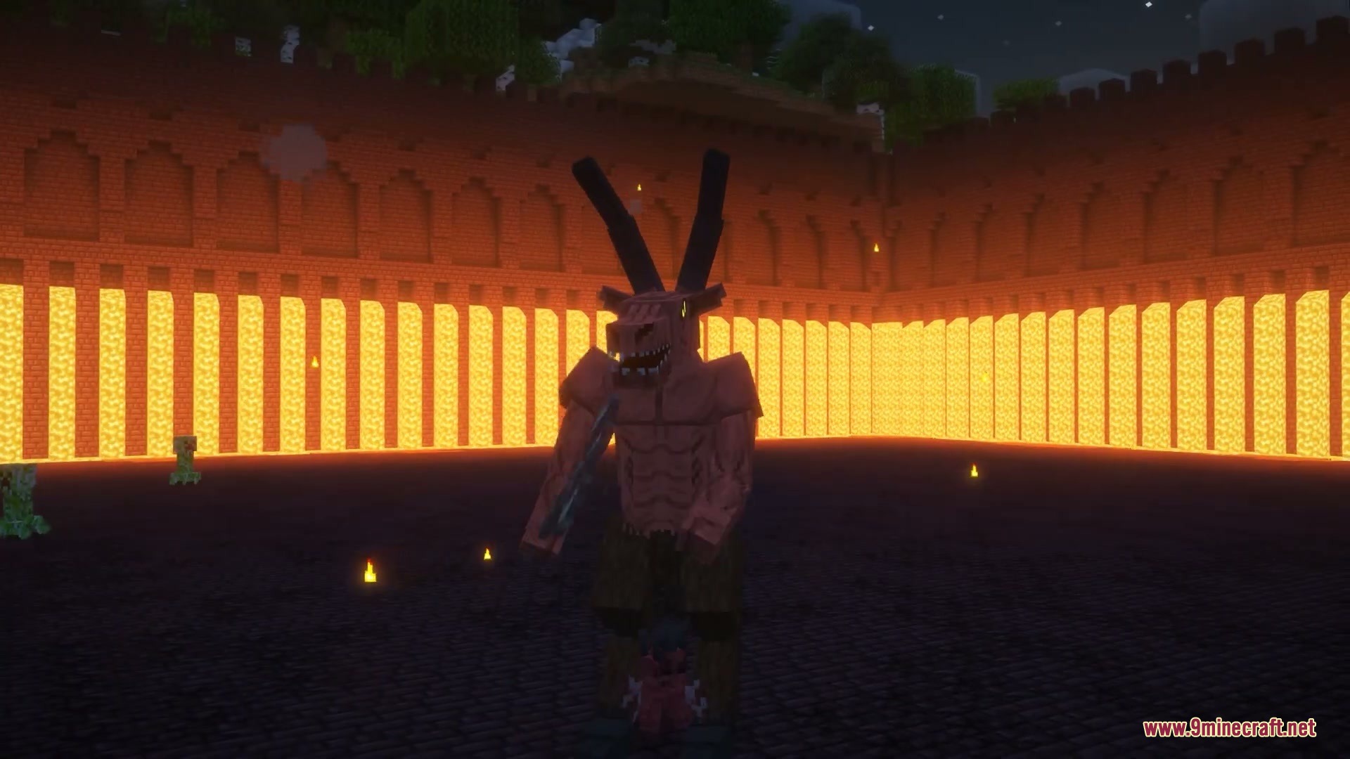 Primal Solstice Rise Mod Screenshot 4 The smaller stalker form of the red demon boss stands in the arena