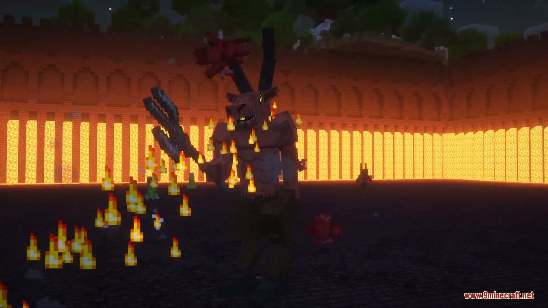 Primal Solstice Rise Mod Screenshot 5 The Devil boss from Primal Solstice Rise Mod stands in a fiery arena