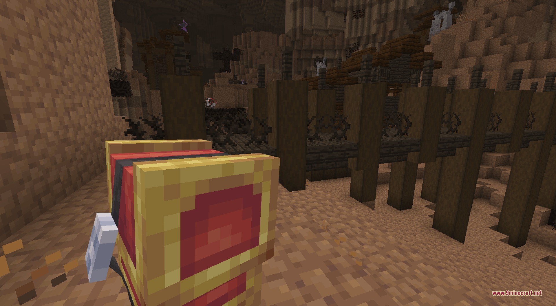 Primordial Pocket Monsters Data Pack Screenshot 5 A player explores a deep underground cave while holding a red Cherish Ball