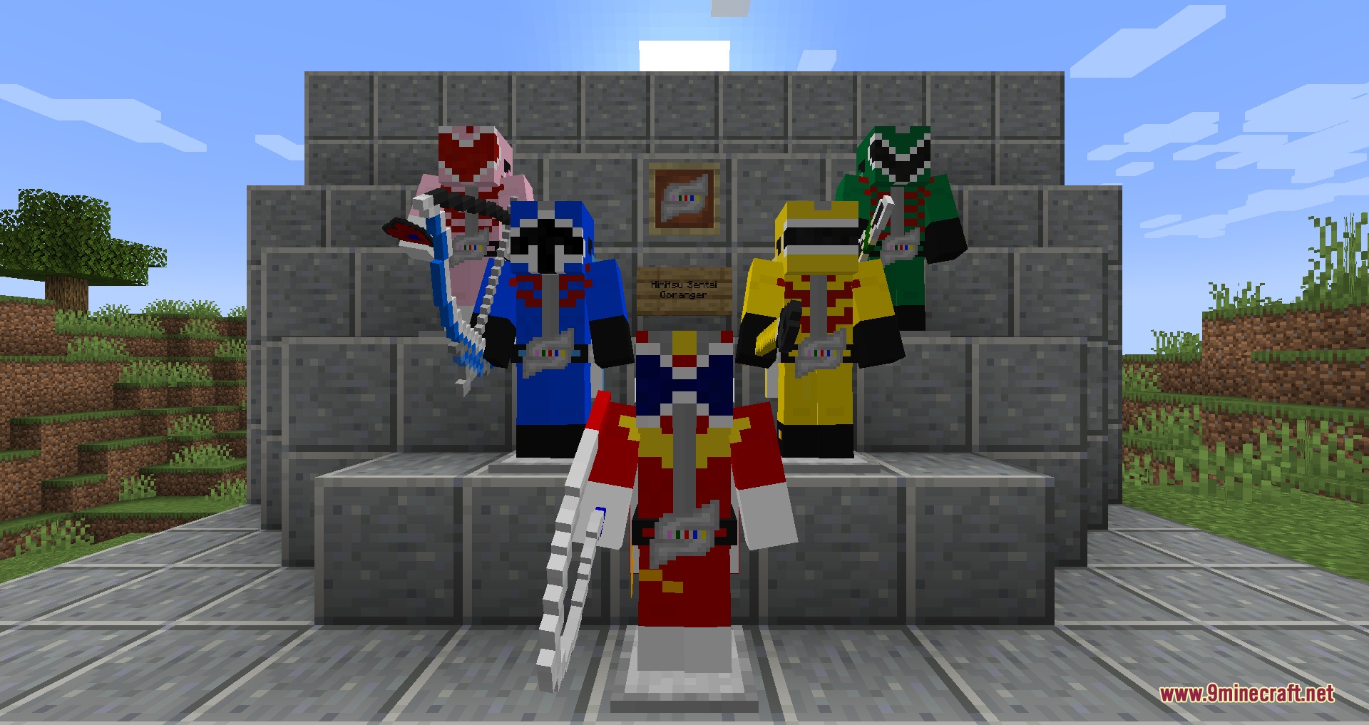 Prism Strike Chronicles Mod features colorful Goranger hero suits in Minecraft