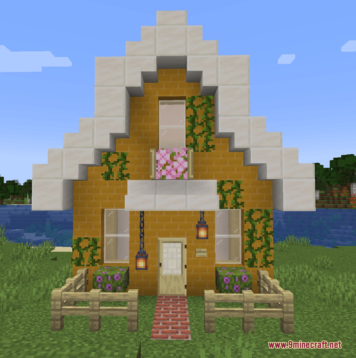 Prismatic Masonry Construction Mod Screenshot 7 A cozy house built with yellow dyed bricks from the Prismatic Masonry mod