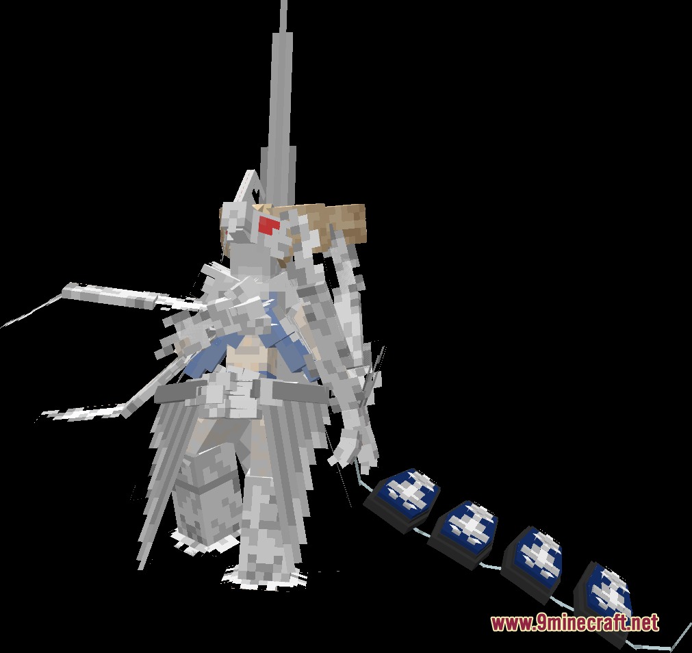 A white mechanical creature with red eyes and a long segmented tail