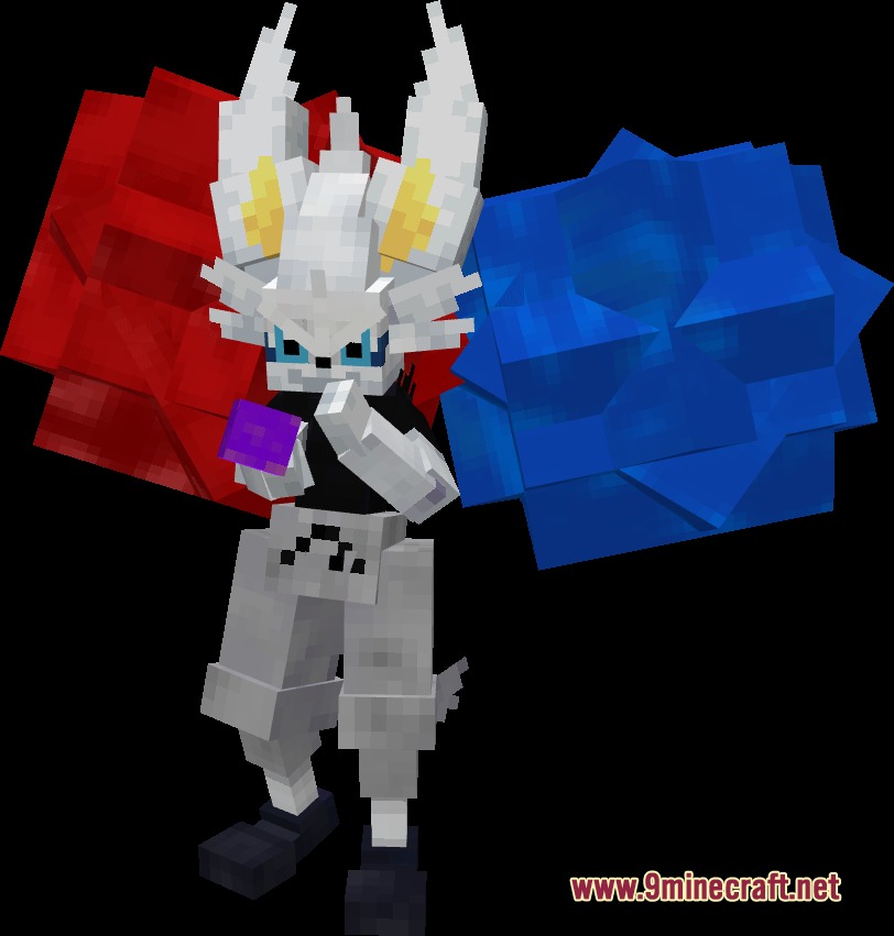 A Cinderace model wearing a Gojo Satoru skin holding a purple energy orb