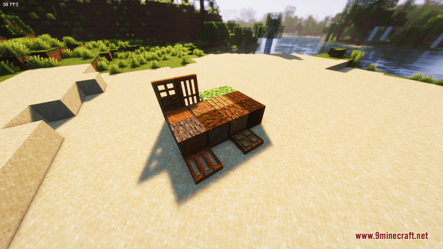 Prismic Patterned Depth Resource Pack Screenshot 2 Wooden doors and planks featuring clean geometric patterns and realistic PBR textures