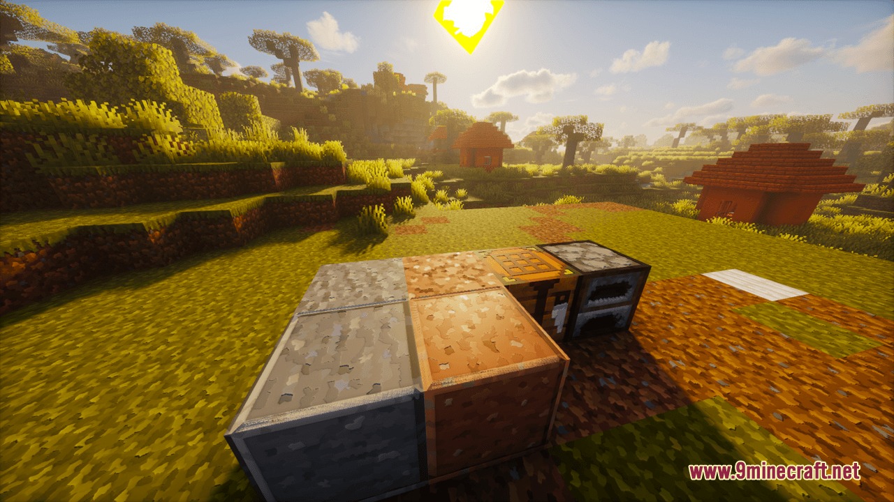 Prismic Patterned Depth Resource Pack Screenshot 4 Close up of stone and dirt blocks with PBR textures and reflections