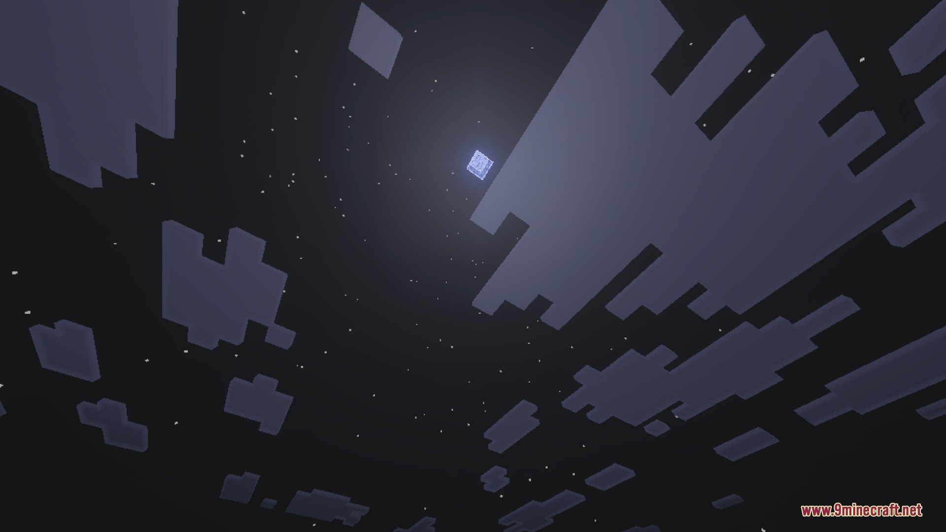 Project Stasis Shader Screenshot 5 Stylized dark sky with stars and blocky clouds in the End dimension