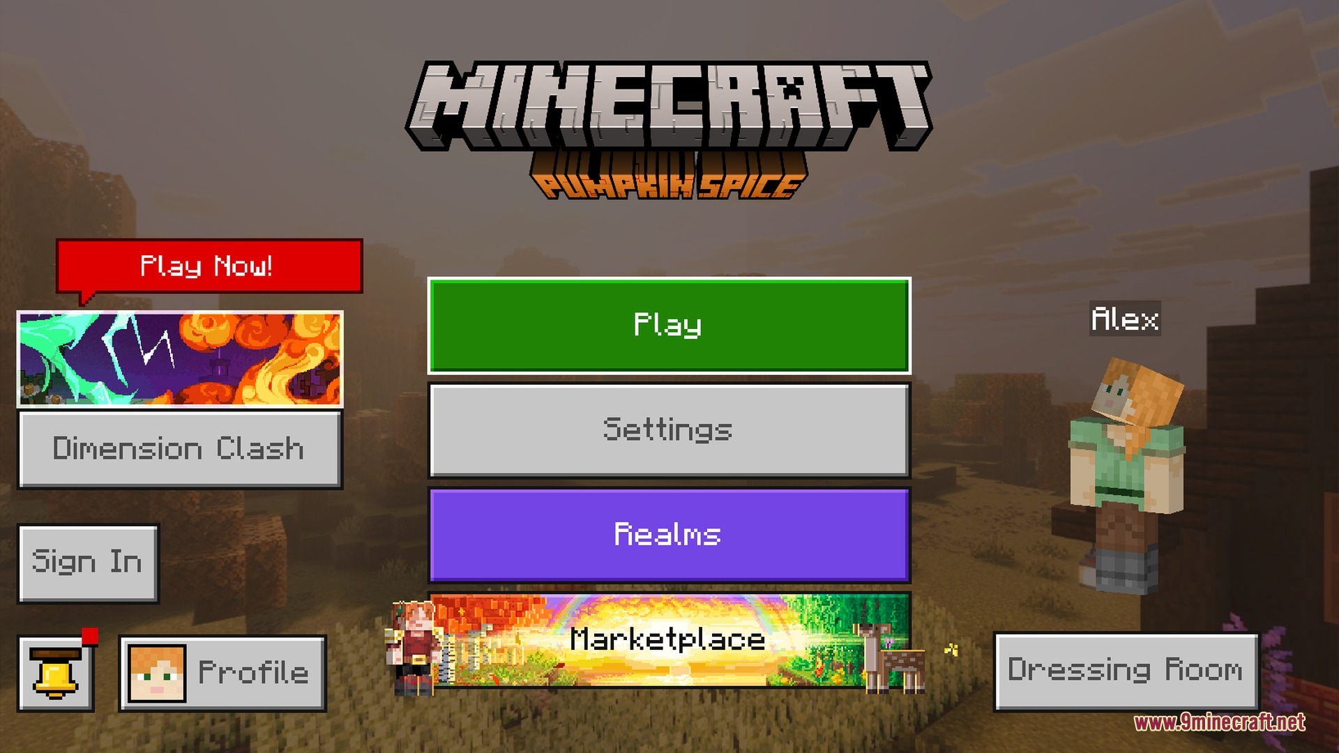 Pumpkin Spice Visuals main menu showing the pack's own logo