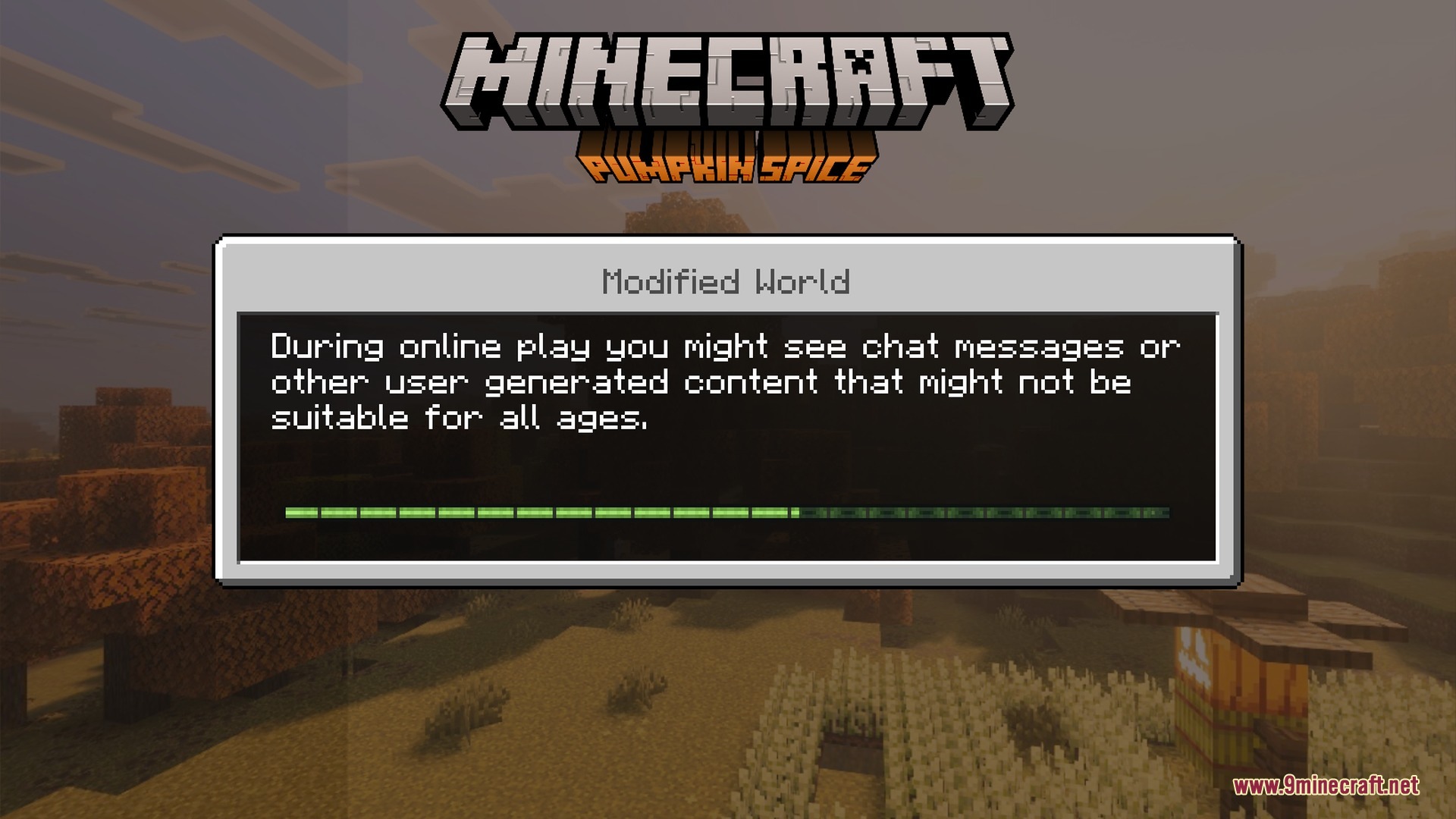 Pumpkin Spice Visuals loading screen showing the pack's own logo