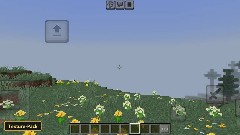 Grassy hillside with yellow and white flowers, default crosshair