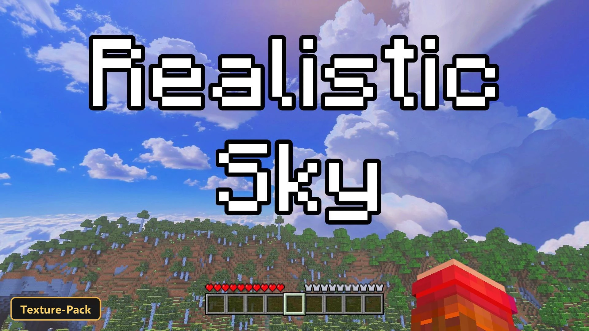 Title card over a hilly, forested landscape with realistic clouds
