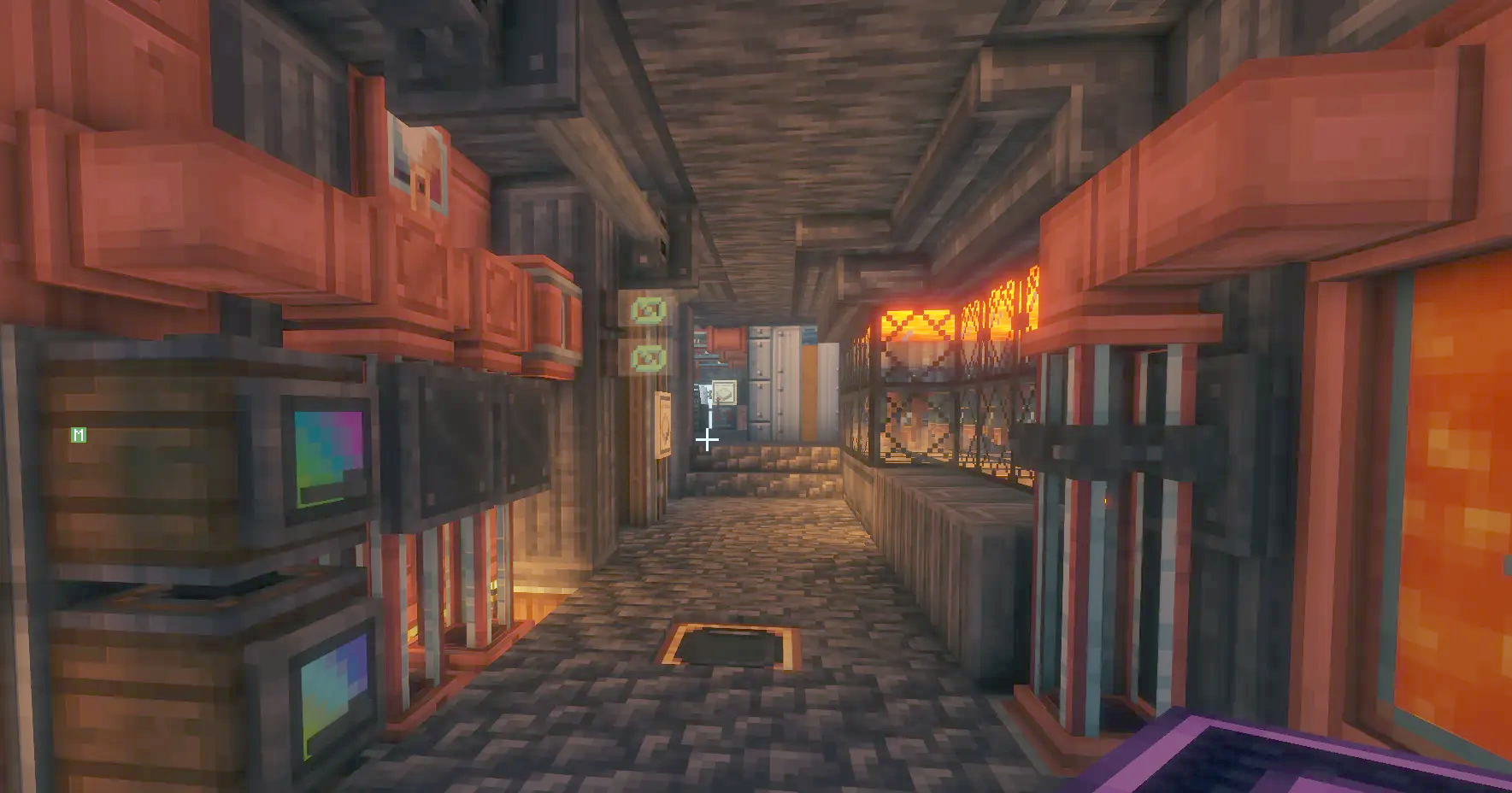 Red Airship Schematic Screenshots 3 Industrial airship hallway with red pipes and glowing orange light sources