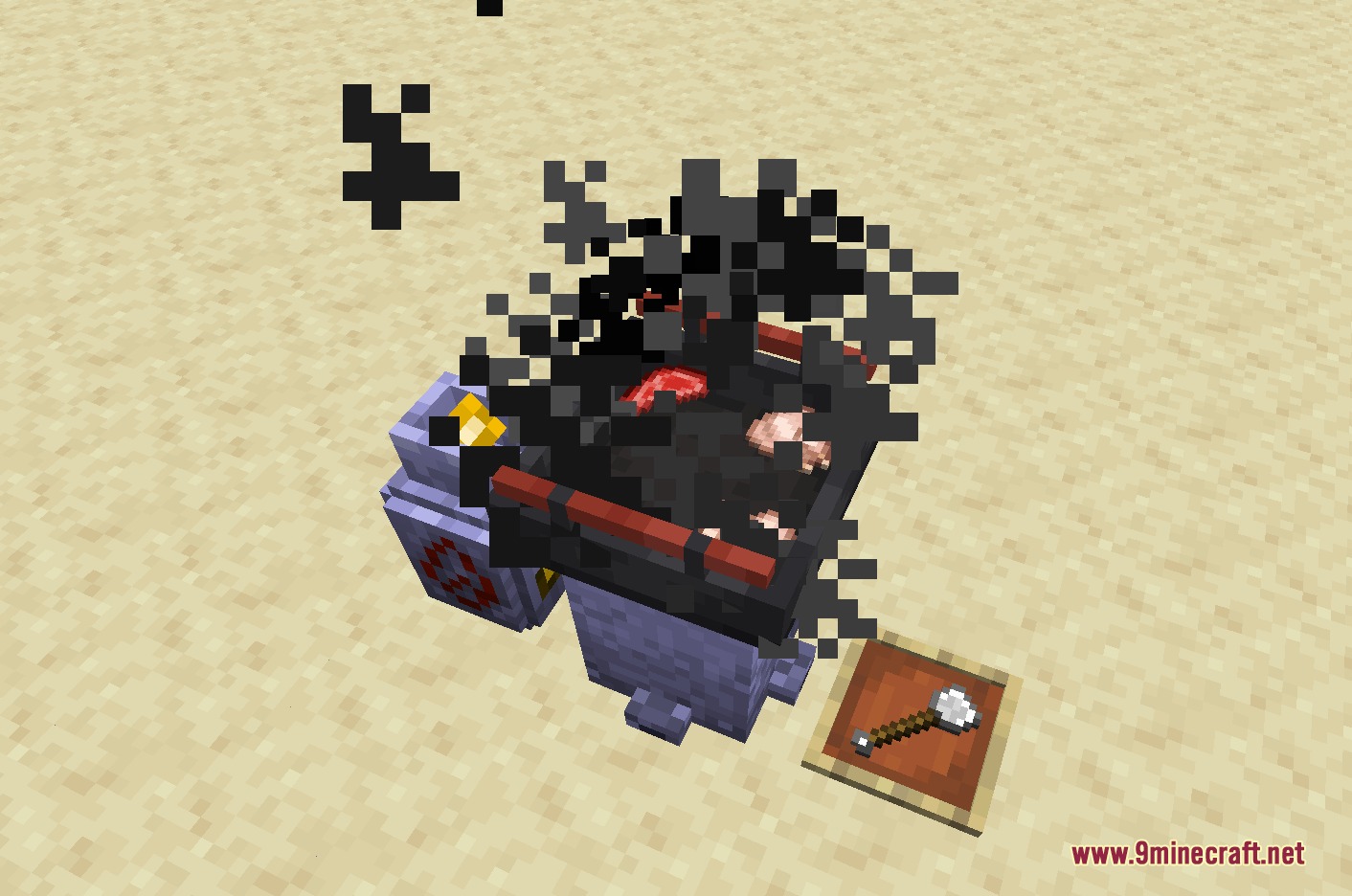 Refined Culinary Mechanics Mod Screenshot 4 Raw meat cooking inside a black kitchen appliance with rising smoke particles