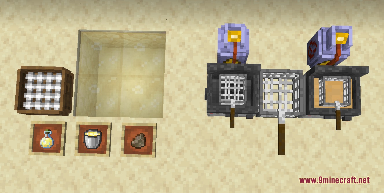 Refined Culinary Mechanics Mod Screenshot 8 Deep fryers and oil buckets used for frying snacks in Minecraft