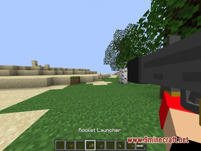 Relic Firepower Mod Screenshot 7 Player holding a large rocket launcher while exploring a Minecraft world