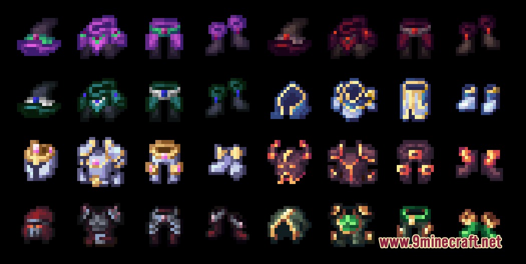 Relic Plate Regalia Mod Screenshot 1 A collection of detailed pixel art armor icons for different RPG classes