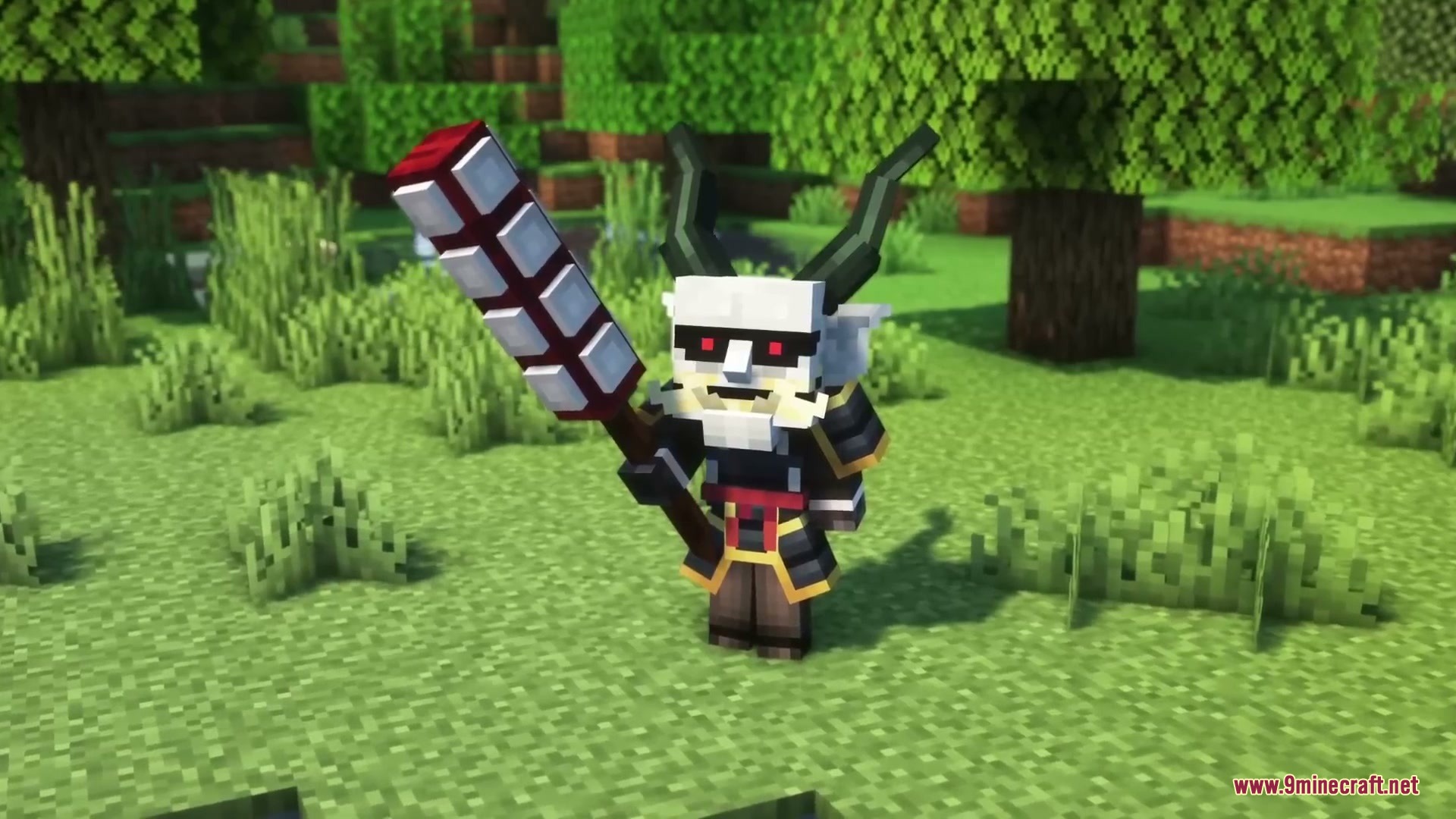 Relic Shard Armory Mod Screenshot 3 Small horned mob holding a large spiked club in a forest clearing