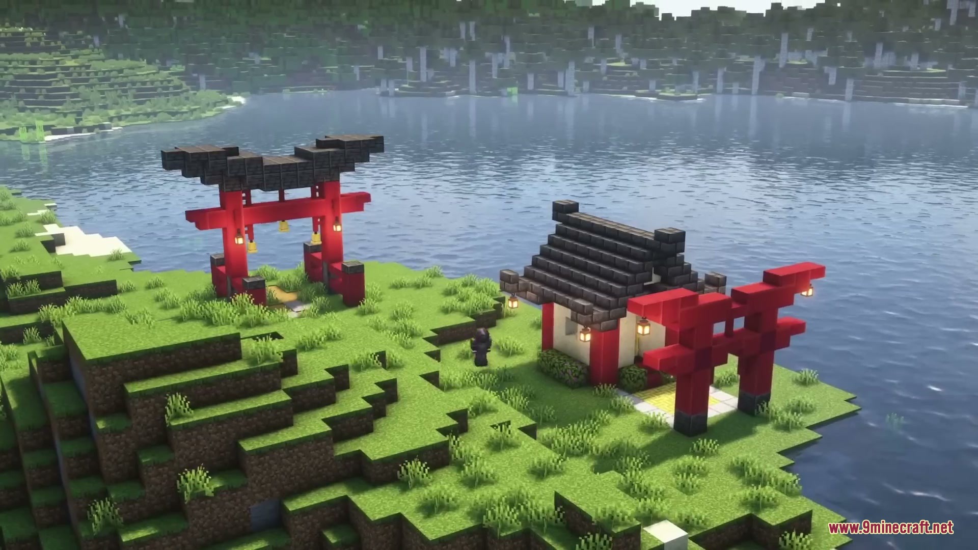 Relic Shard Armory Mod Screenshot 7 Traditional red Torii gates and a small house from Relic Shard Armory Mod