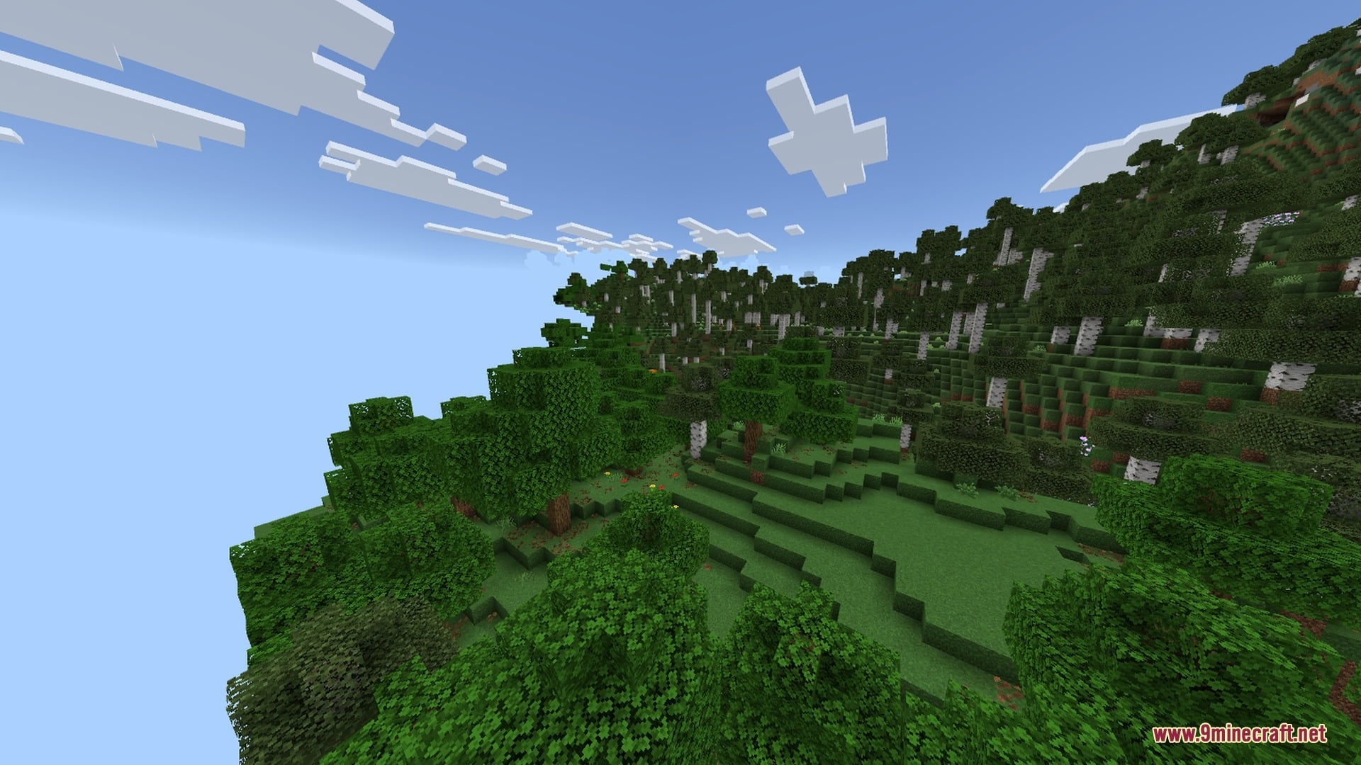 SMOOTH FPS PLUS Shader Screenshot 2 A dense green forest biome showing clear visibility without any distant fog