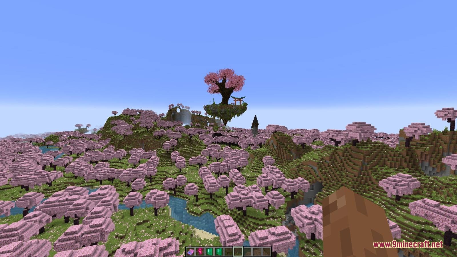 Shrine Sanctuary Ethereal Mod Screenshot 1 A vast cherry blossom forest from Shrine Sanctuary Ethereal Mod with a floating island
