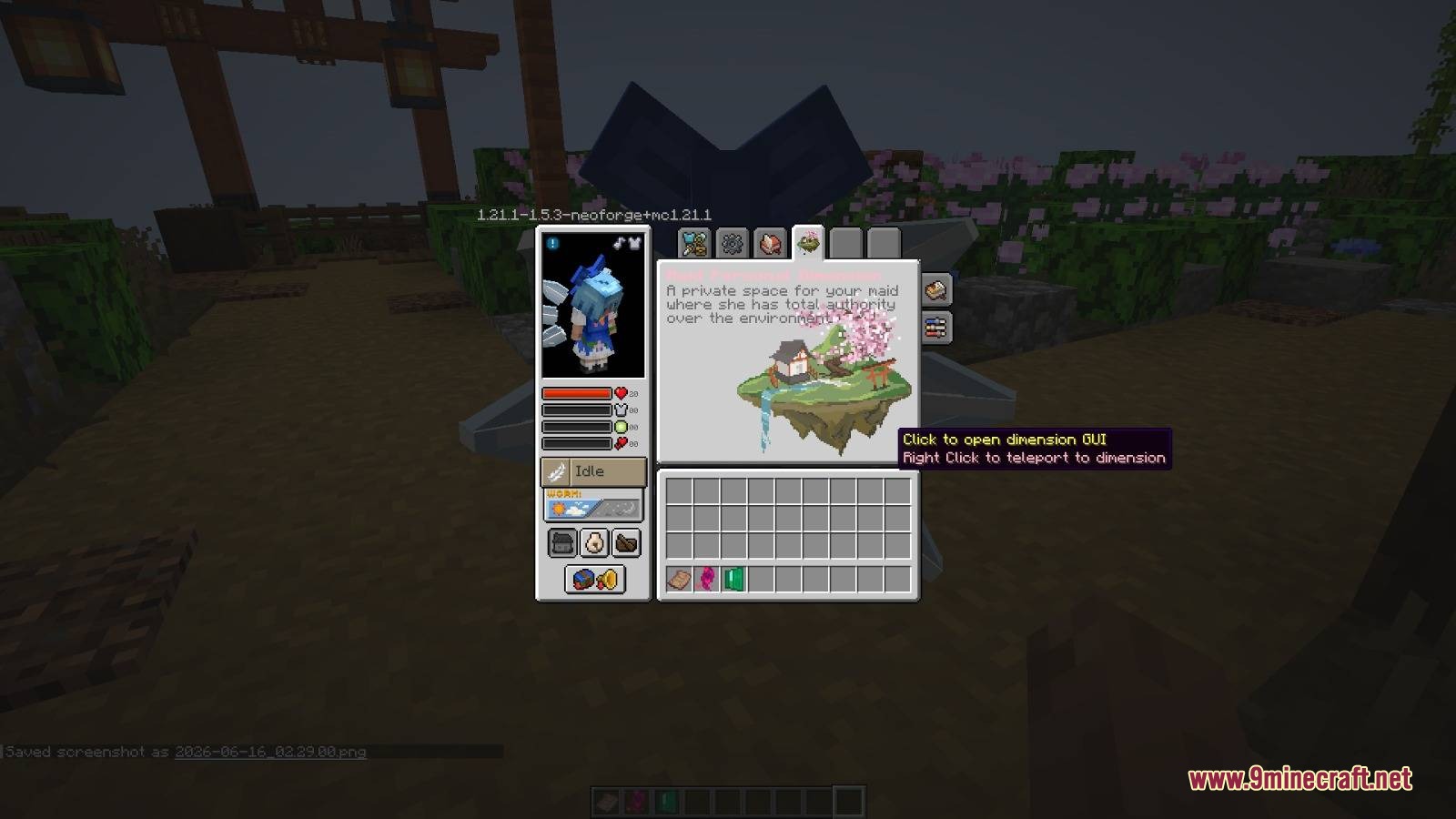 Shrine Sanctuary Ethereal Mod Screenshot 4 A tooltip describes the private space where maids have authority over the environment