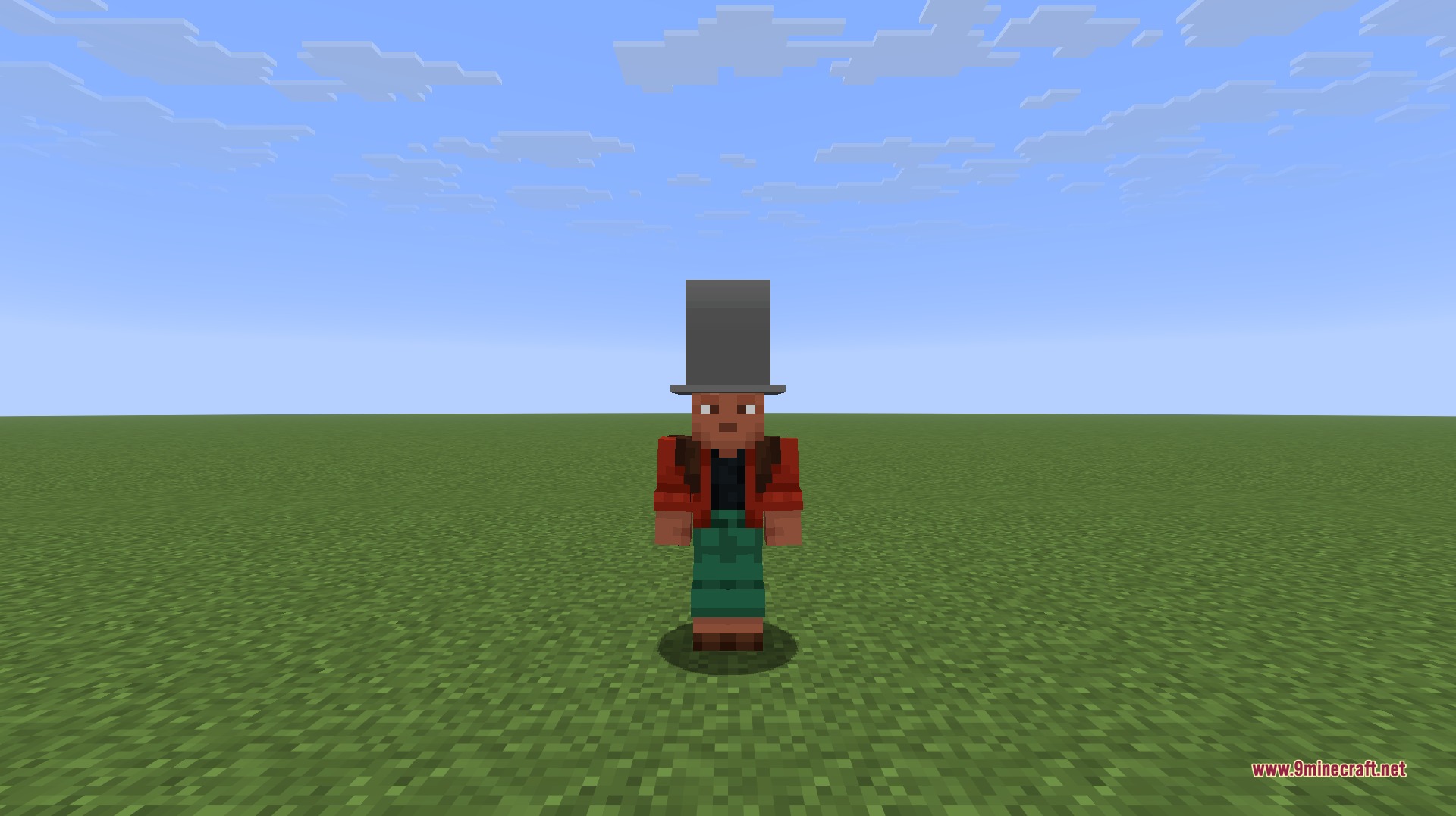 Character wearing a tall grey top hat in a flat world