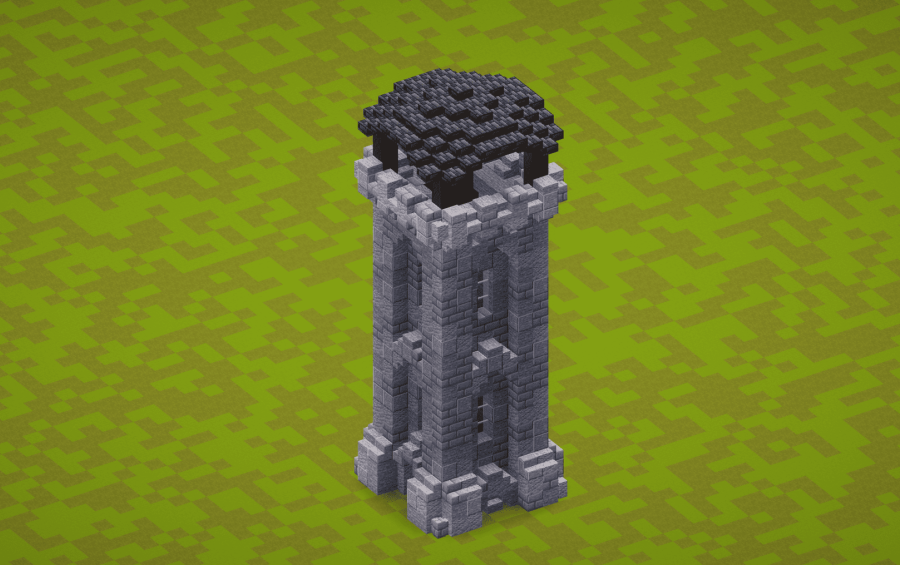 Simple Stone Tower Schematic Screenshots 1 A medieval watchtower built with stone bricks and a dark roof