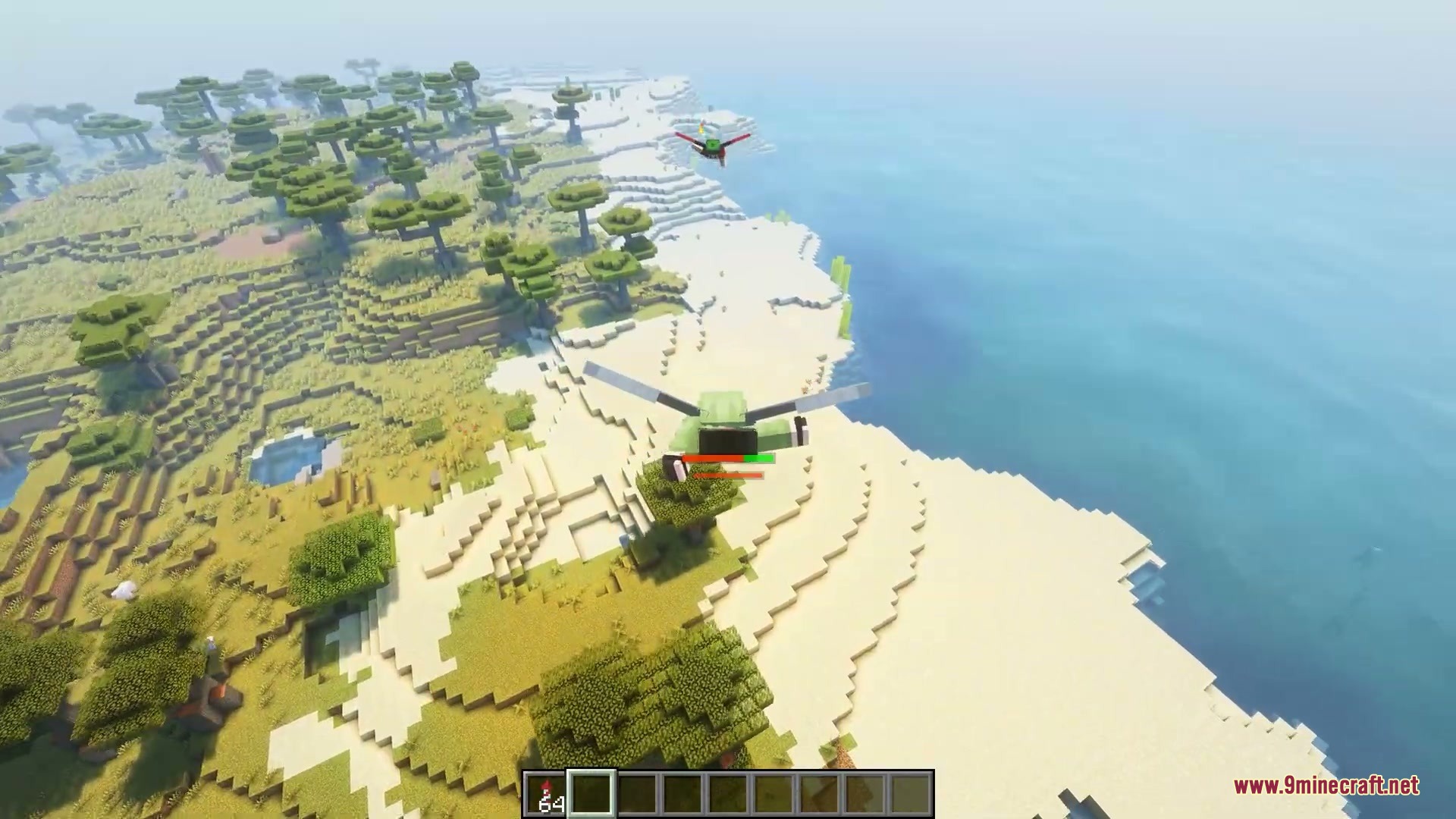 Sinuous Jointed Motion Mod Screenshot 2 Player character flying over a beach and ocean with smooth wing animations
