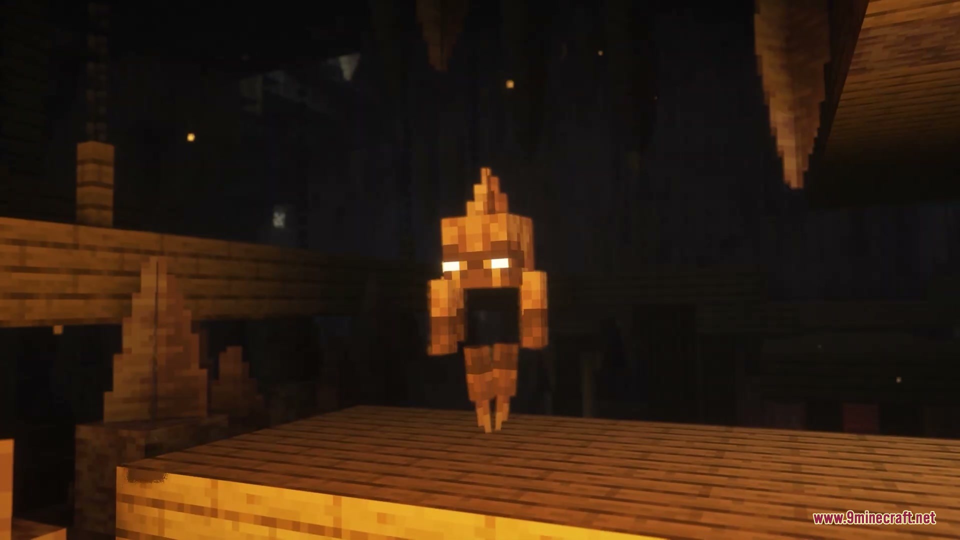 Sinuous Jointed Motion Mod Screenshot 5 A small glowing mob floats in a dark cave with stone stalactites