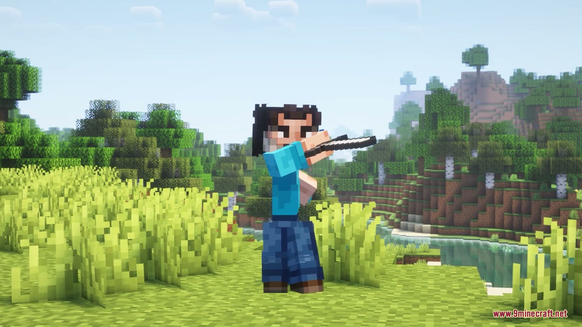 Sinuous Jointed Motion Mod Screenshot 8 Player character aims a bow showing realistic bending joints in a grassy field