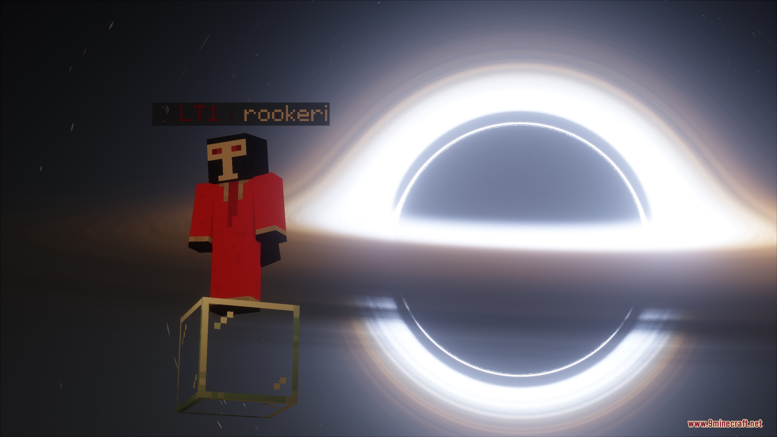 Sisu Combat Ranks Mod Screenshot 4 Player with a rank tag standing on a glass block near a black hole