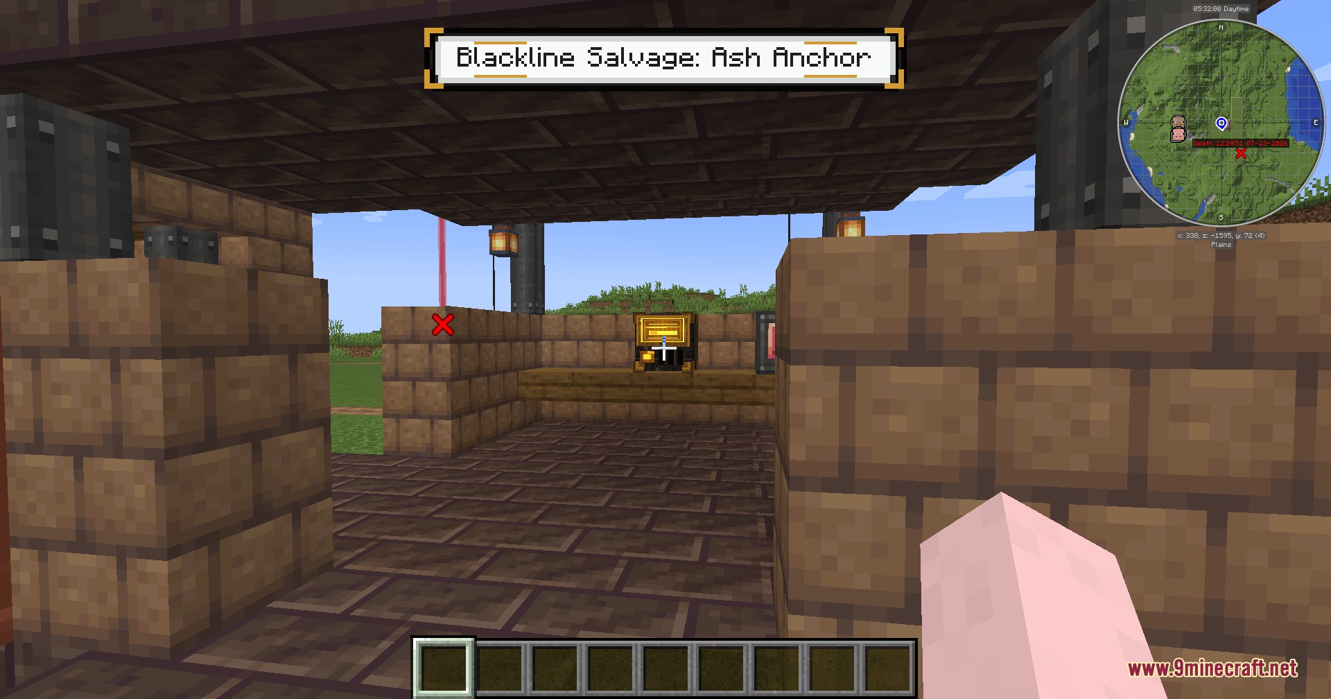 Skybound Mercantile Network Mod Screenshot 4 Player approaching a trade depot outpost to access delivery contracts and stock