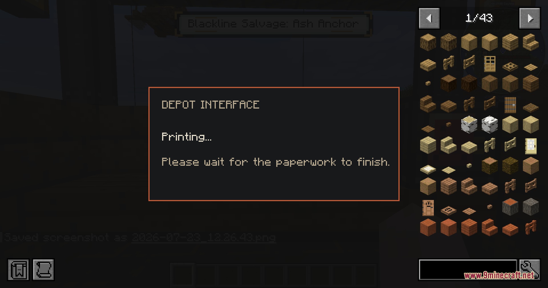 Skybound Mercantile Network Mod Screenshot 7 A Minecraft UI showing the Depot Interface printing paperwork for a trade mission
