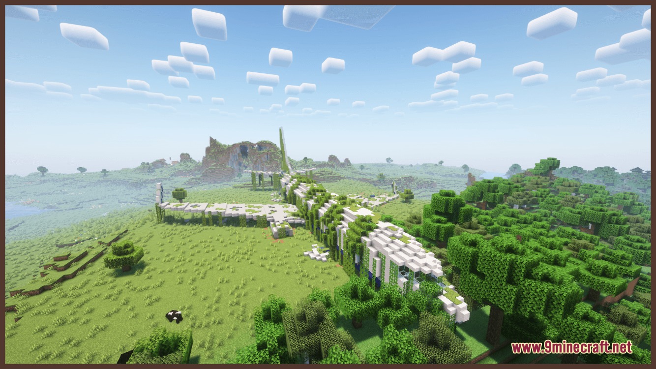 A massive overgrown airplane wreck from Skyfall Relics Mod in a field