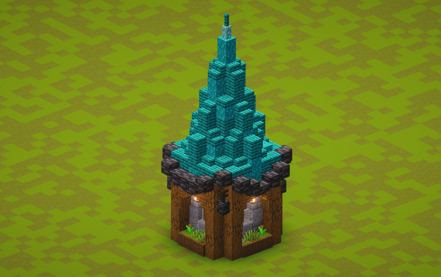 Small Cyan Outpost Schematic Screenshots 2 Compact fantasy outpost featuring a tall cyan spire and decorative flower boxes
