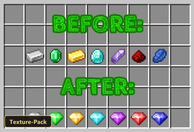 Inventory grid comparing original ingots/gems to new Chaos Emerald textures