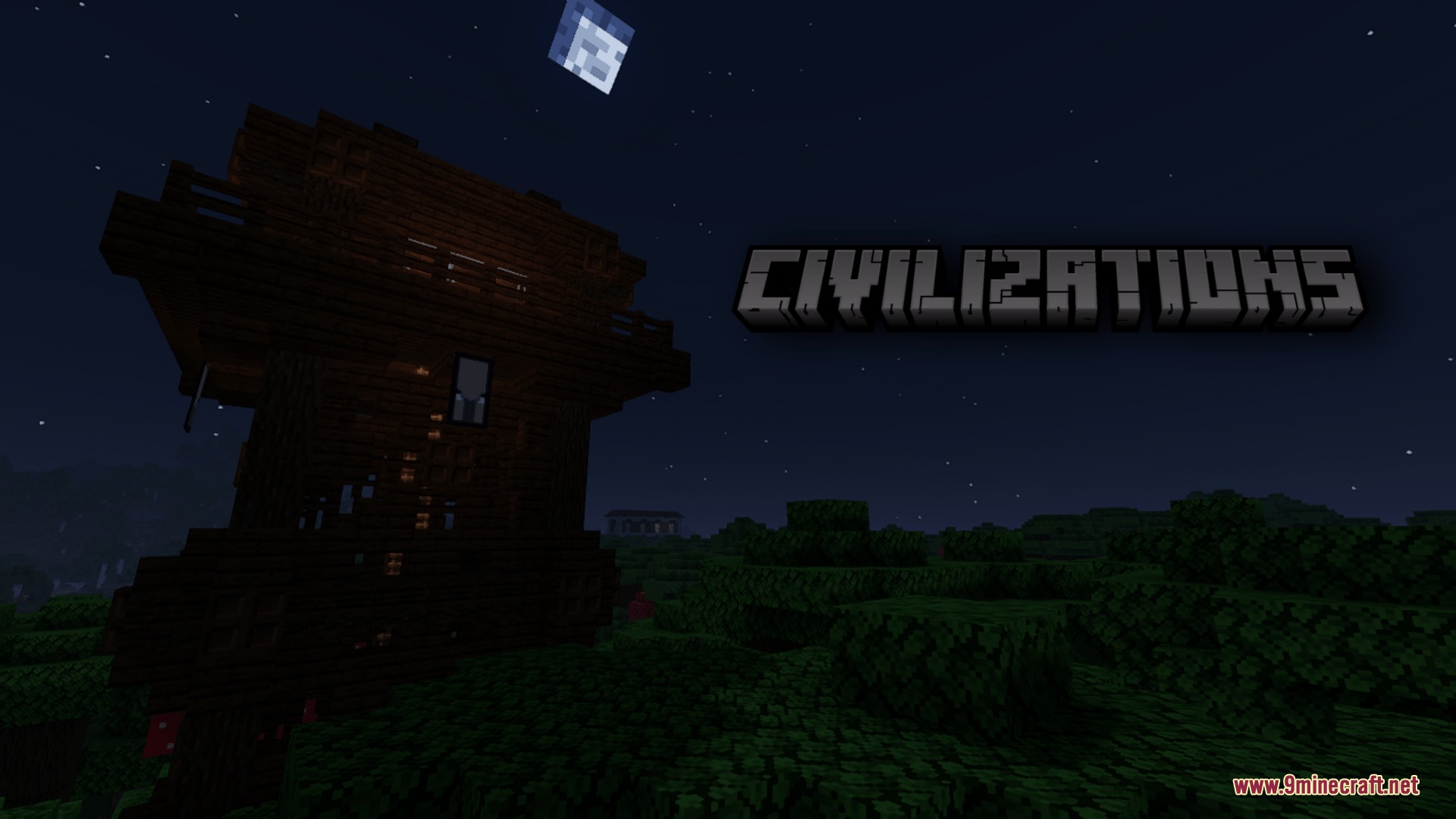 Sovereign Frontier Realms Mod Screenshot 1 Sovereign Frontier Realms Mod adds a tall wooden watchtower during the night