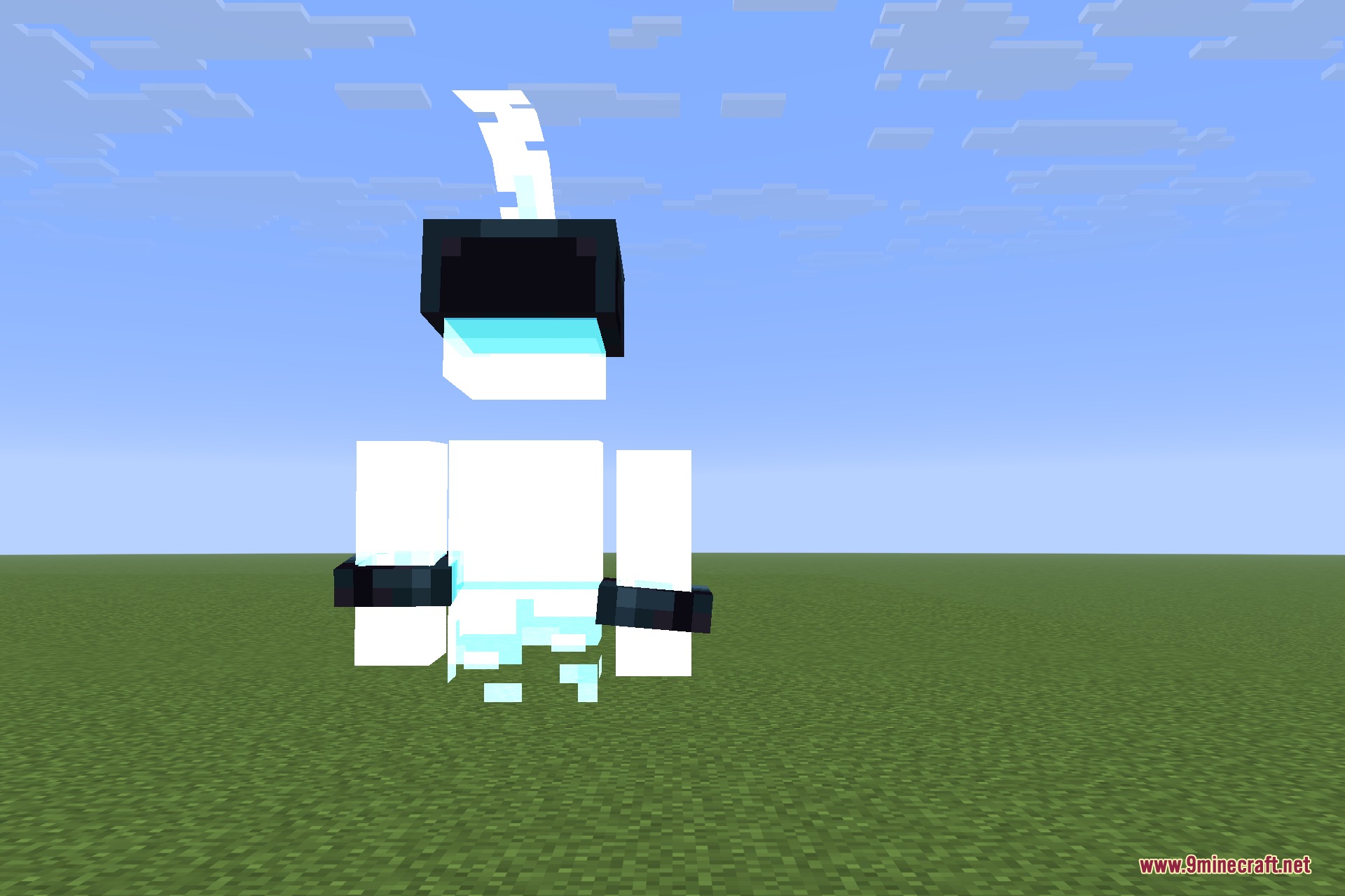 Species 9minecraft Mod Screenshot 3 A glowing white humanoid mob with a black mask on grass